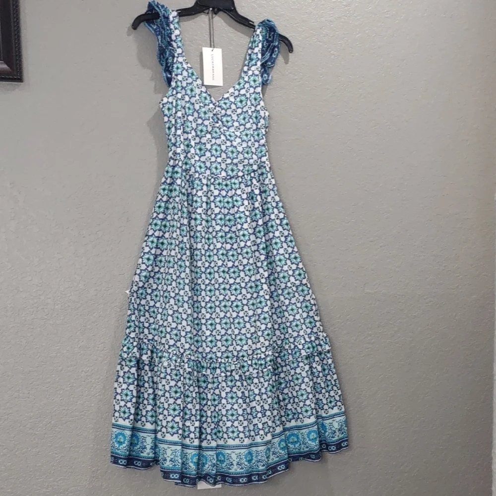LUCKY BRAND Floral Blue and White Sleeveless Dress - Picture 1 of 17